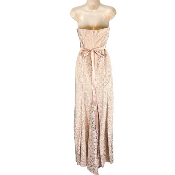 Betsy & Adam Shimmering Lace Gown Strapless Maxi Dress Light Peach Belted Size 4 - Picture 6 of 8